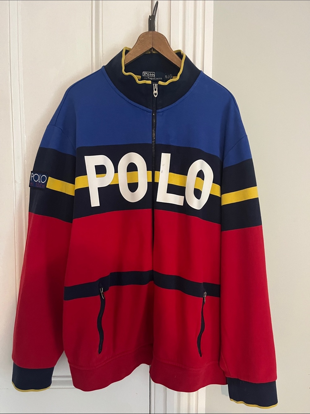 Polo Hi-Tech by Ralph Lauren Red, Blue & Yellow Block Zip Sweater